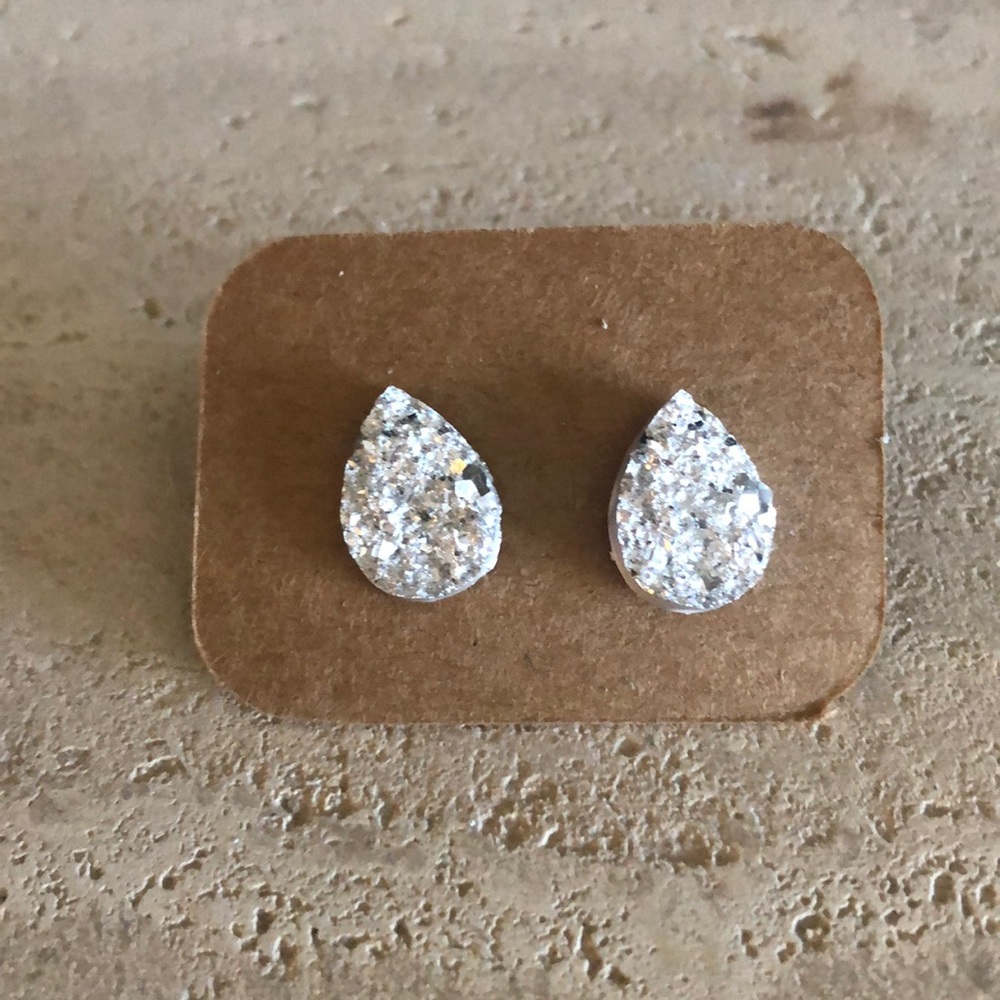 Faux Druzy Quartz Teardrop Studs